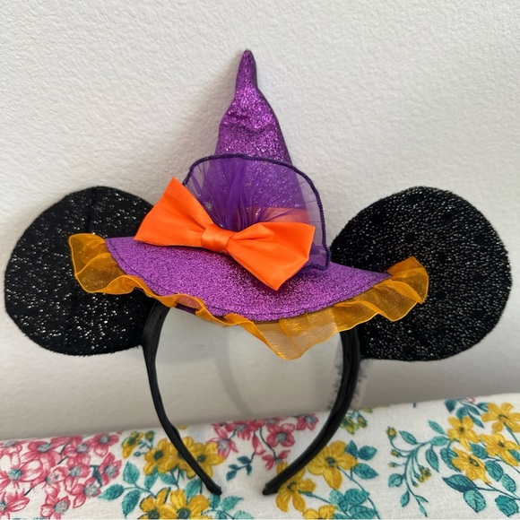 Halloween Minnie Ears Witch Hat Disney Headband Purple Orange Mickey Ears - Picture 8 of 9